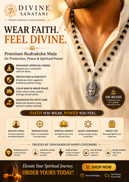 Divine Sanatani Karungali Mala With Silver Cap Sacred Shiv Trishul Pendant Necklace- 54 Beads