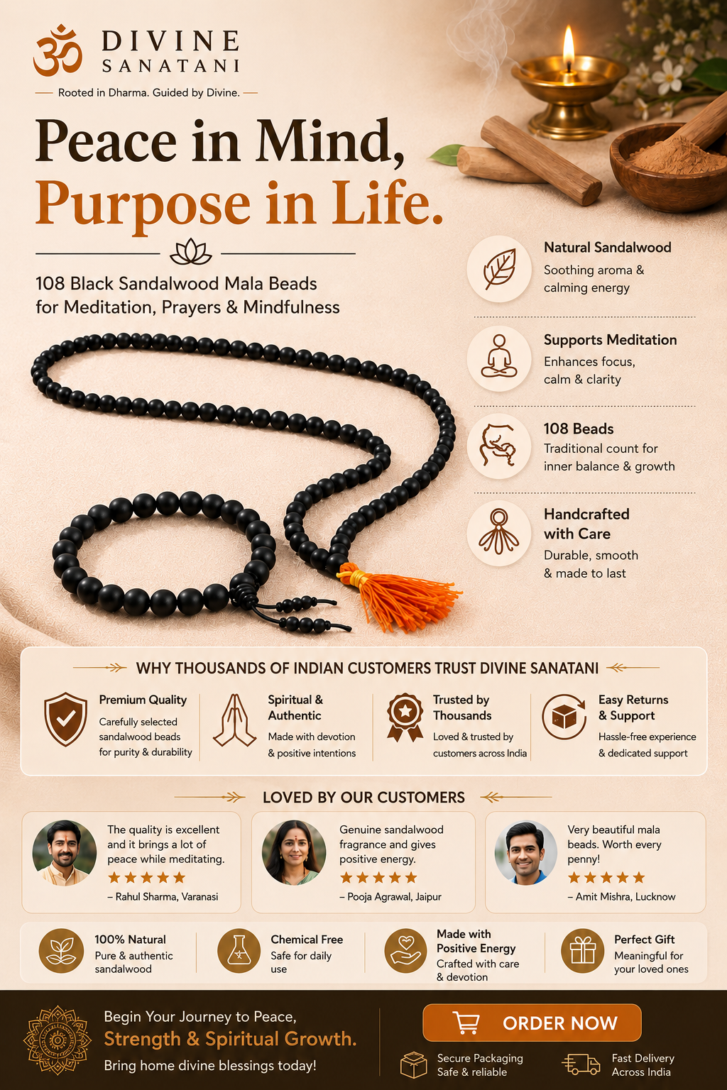 Divine Sanatani Karungalu Mala(108 Beads) & Karungali Bracelet Combo