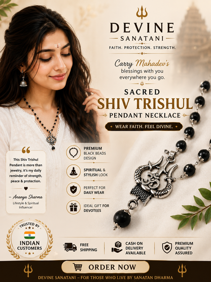 Divine Sanatani Karungali Mala With Silver Cap Sacred Shiv Trishul Pendant Necklace- 54 Beads