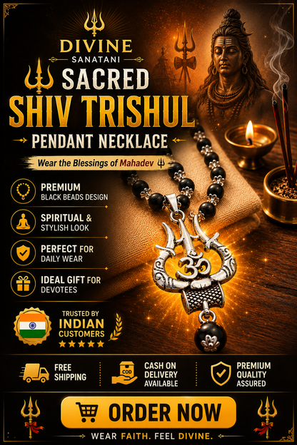 Divine Sanatani Karungali Mala With Silver Cap Sacred Shiv Trishul Pendant Necklace- 54 Beads