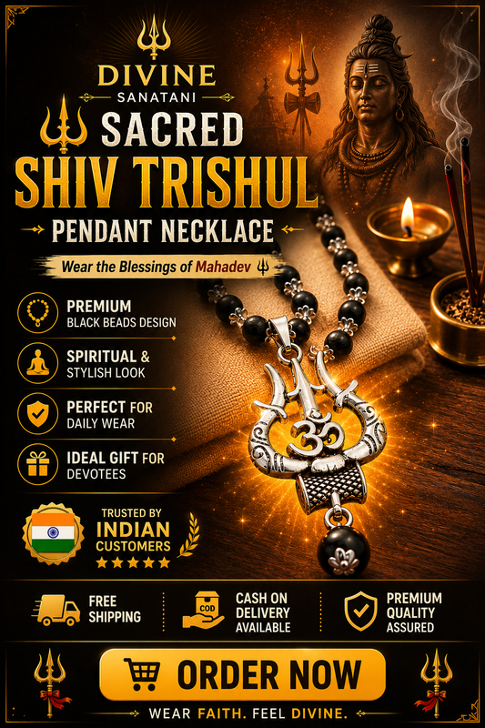 Divine Sanatani Karungali Mala With Silver Cap Sacred Shiv Trishul Pendant Necklace- 54 Beads