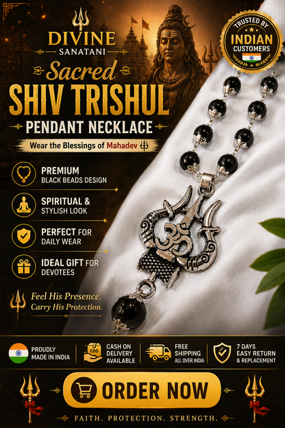 Divine Sanatani Karungali Mala With Silver Cap Sacred Shiv Trishul Pendant Necklace- 54 Beads