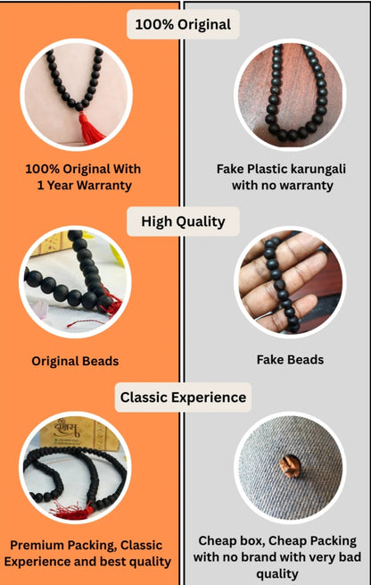 Original Karungali Malai 108 Ebony Blackwood Beads Lab Tested and Government Certified