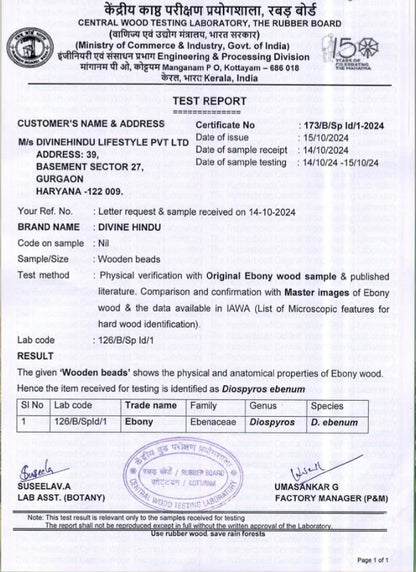Original Karungali Malai 108 Ebony Blackwood Beads Lab Tested and Government Certified